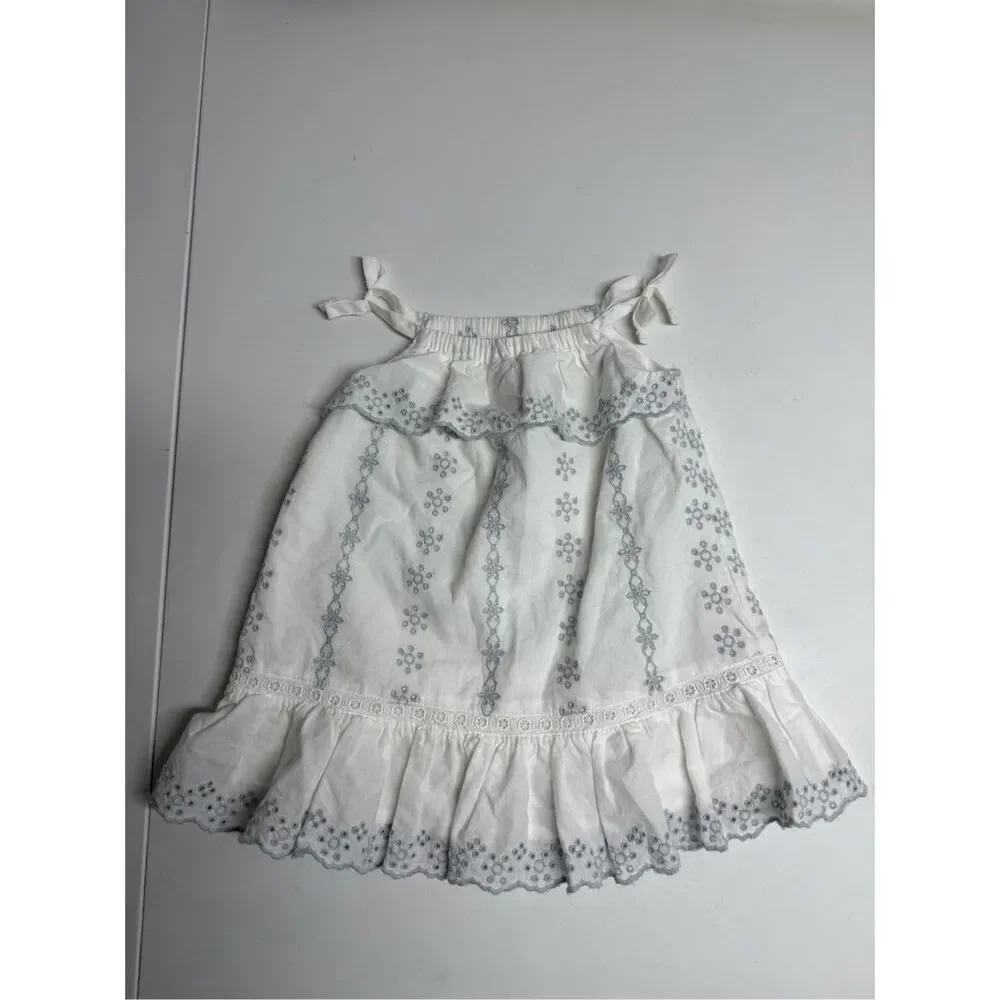 Gap Baby Cotton Embroidered Dress Lined Ruffled Size 3-6 months White Gray